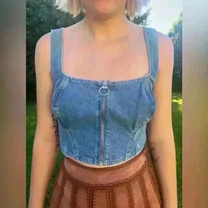 LEE -H&M- Women’s blue jeans halter zip up tank top size extra large